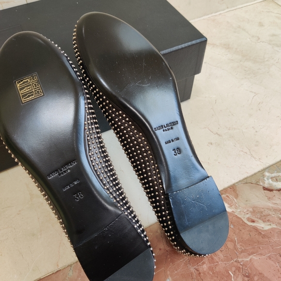 SAINT LAURENT Studded Black Ballet Flats - Picture 10 of 14